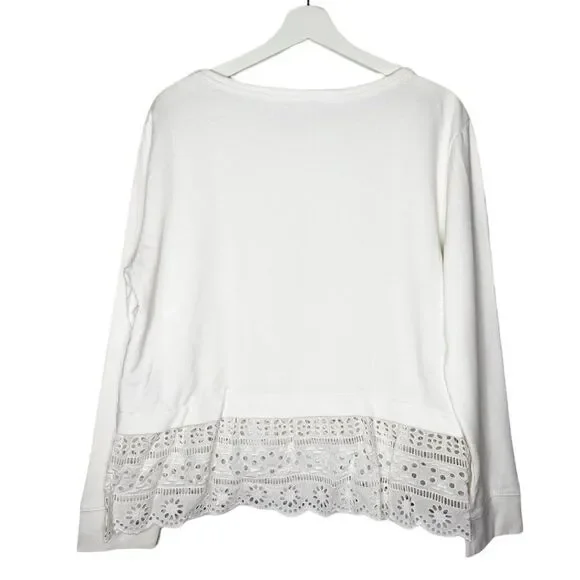 J. CREW White Eyelet Hem Sweatshirt - Picture 5 of 8